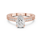 Pear Cut Diamond Halo Engagement Ring with Double Pavé Band