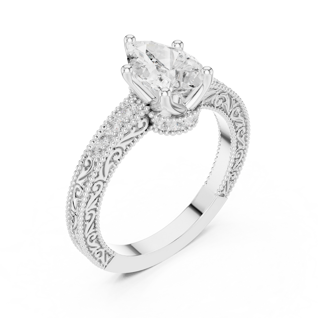 Pear Cut Diamond Halo Engagement Ring with Double Pavé Band