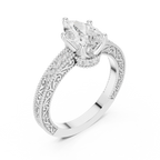 Pear Cut Diamond Halo Engagement Ring with Double Pavé Band