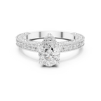 Pear Cut Diamond Halo Engagement Ring with Double Pavé Band
