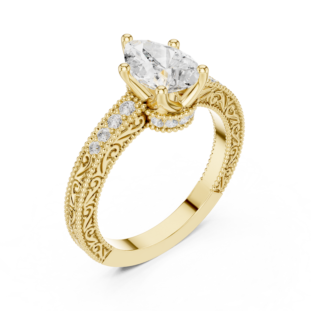 Pear Cut Diamond Halo Engagement Ring with Double Pavé Band