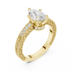 Pear Cut Diamond Halo Engagement Ring with Double Pavé Band