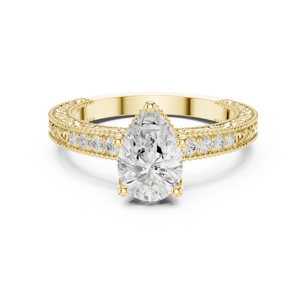 Pear Cut Diamond Halo Engagement Ring with Double Pavé Band