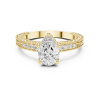 Pear Cut Diamond Halo Engagement Ring with Double Pavé Band