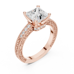 Princess Cut Diamond Halo Engagement Ring with Double Pavé Band