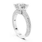 Princess Cut Diamond Halo Engagement Ring with Double Pavé Band