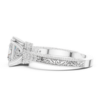 Princess Cut Diamond Halo Engagement Ring with Double Pavé Band