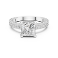 Princess Cut Diamond Halo Engagement Ring with Double Pavé Band