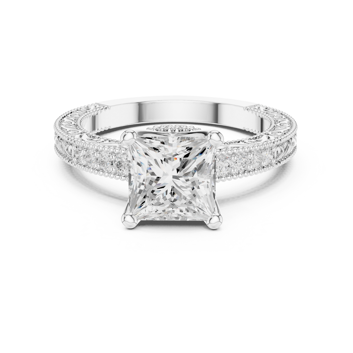 Princess Cut Diamond Halo Engagement Ring with Double Pavé Band — Jewelix Atelier