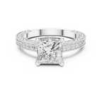 Princess Cut Diamond Halo Engagement Ring with Double Pavé Band