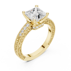 Princess Cut Diamond Halo Engagement Ring with Double Pavé Band