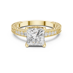 Princess Cut Diamond Halo Engagement Ring with Double Pavé Band