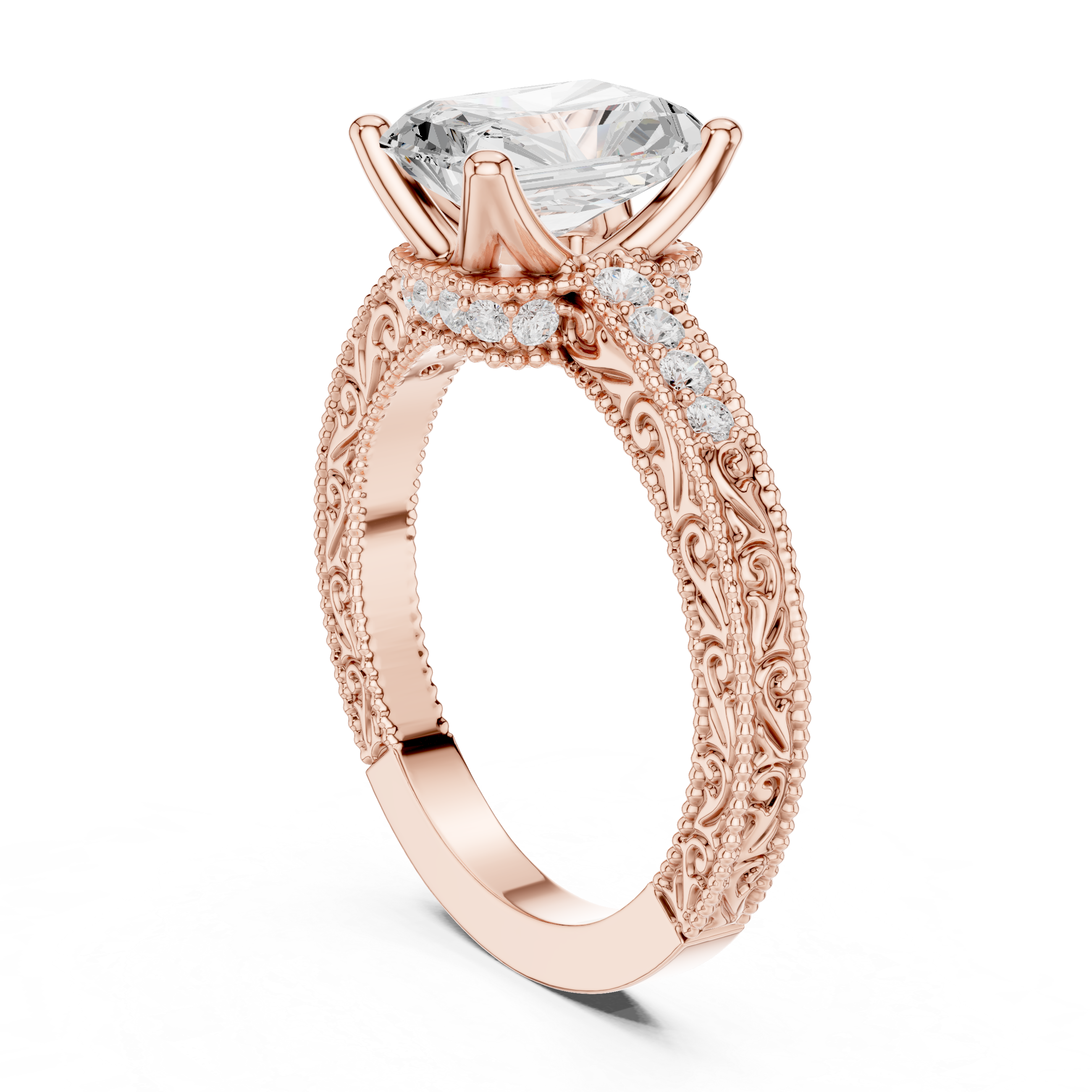 Radiant Cut Diamond Halo Engagement Ring with Double Pavé Band