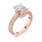 Radiant Cut Diamond Halo Engagement Ring with Double Pavé Band