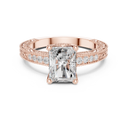 Radiant Cut Diamond Halo Engagement Ring with Double Pavé Band