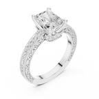 Radiant Cut Diamond Halo Engagement Ring with Double Pavé Band