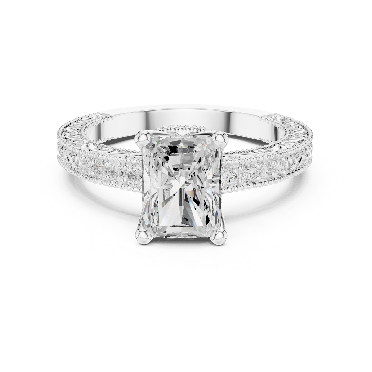 Radiant Cut Diamond Halo Engagement Ring with Double Pavé Band — Jewelix Atelier