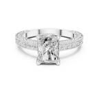 Radiant Cut Diamond Halo Engagement Ring with Double Pavé Band