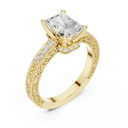 Radiant Cut Diamond Halo Engagement Ring with Double Pavé Band