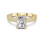 Radiant Cut Diamond Halo Engagement Ring with Double Pavé Band