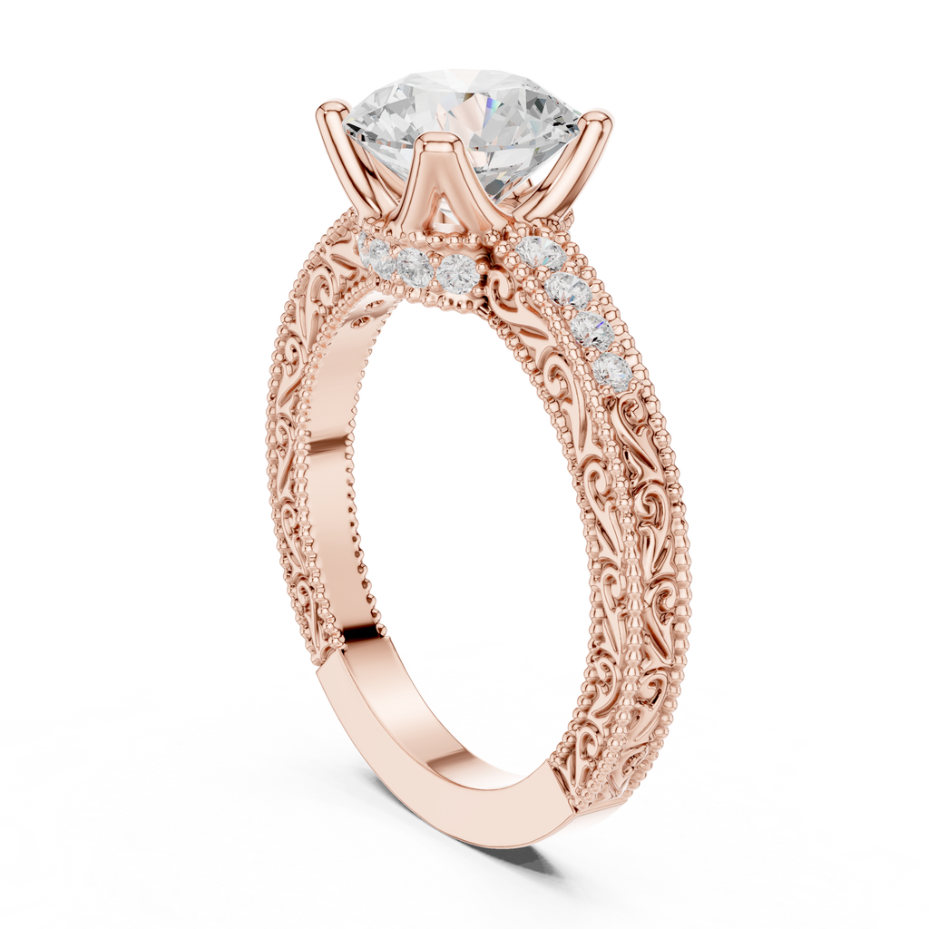 Round Brilliant Diamond Hidden Halo Engagement Ring with Double Pavé Band