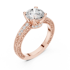 Round Brilliant Diamond Hidden Halo Engagement Ring with Double Pavé Band