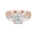 Round Brilliant Diamond Hidden Halo Engagement Ring with Double Pavé Band