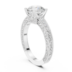 Round Brilliant Diamond Hidden Halo Engagement Ring with Double Pavé Band