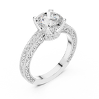 Round Brilliant Diamond Hidden Halo Engagement Ring with Double Pavé Band