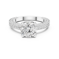 Round Brilliant Diamond Hidden Halo Engagement Ring with Double Pavé Band