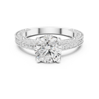 Round Brilliant Diamond Hidden Halo Engagement Ring with Double Pavé Band