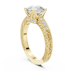 Round Brilliant Diamond Hidden Halo Engagement Ring with Double Pavé Band