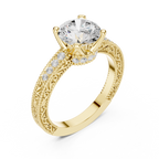 Round Brilliant Diamond Hidden Halo Engagement Ring with Double Pavé Band