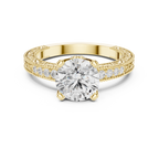Round Brilliant Diamond Hidden Halo Engagement Ring with Double Pavé Band