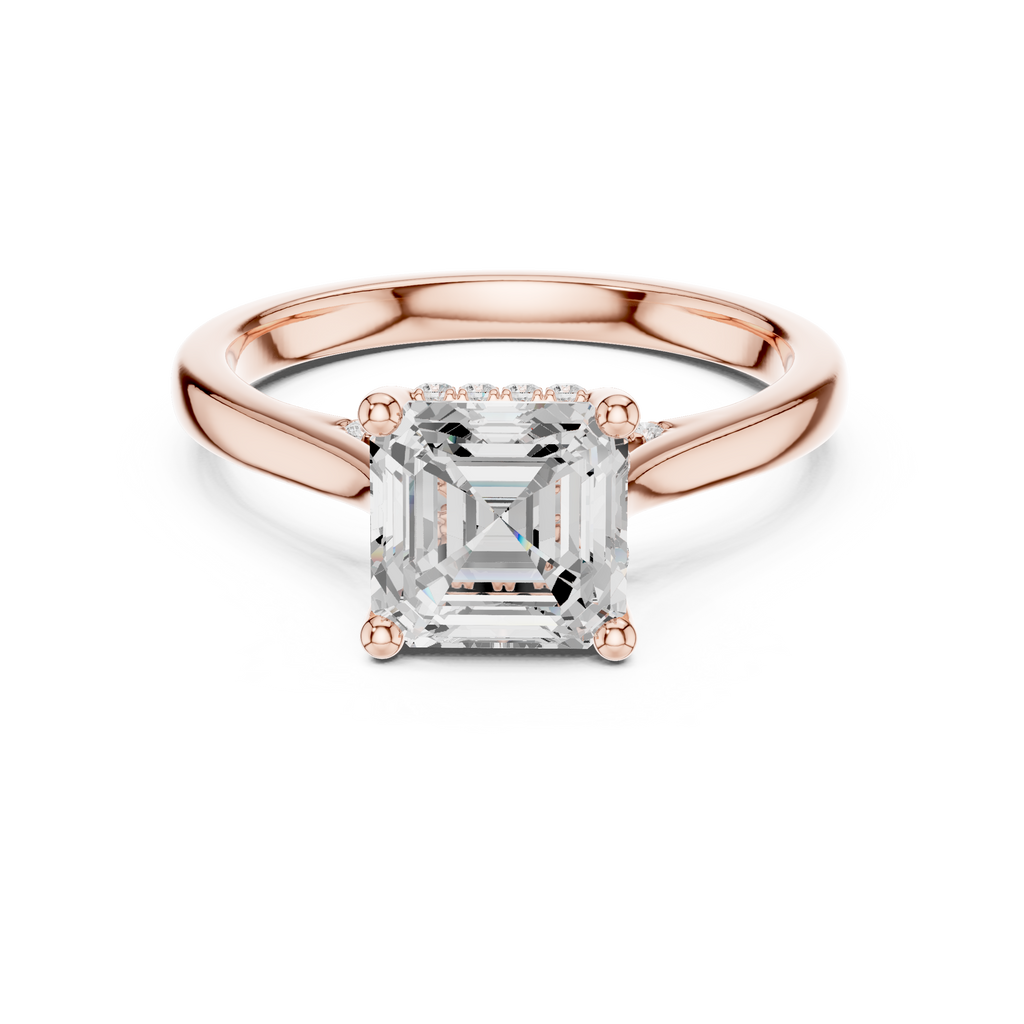 Emerald Cut Hidden Halo Diamond Engagement Ring with Micro Pavé Accent Band