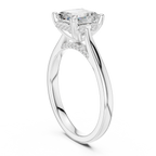 Emerald Cut Hidden Halo Diamond Engagement Ring with Micro Pavé Accent Band