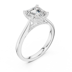 Emerald Cut Hidden Halo Diamond Engagement Ring with Micro Pavé Accent Band
