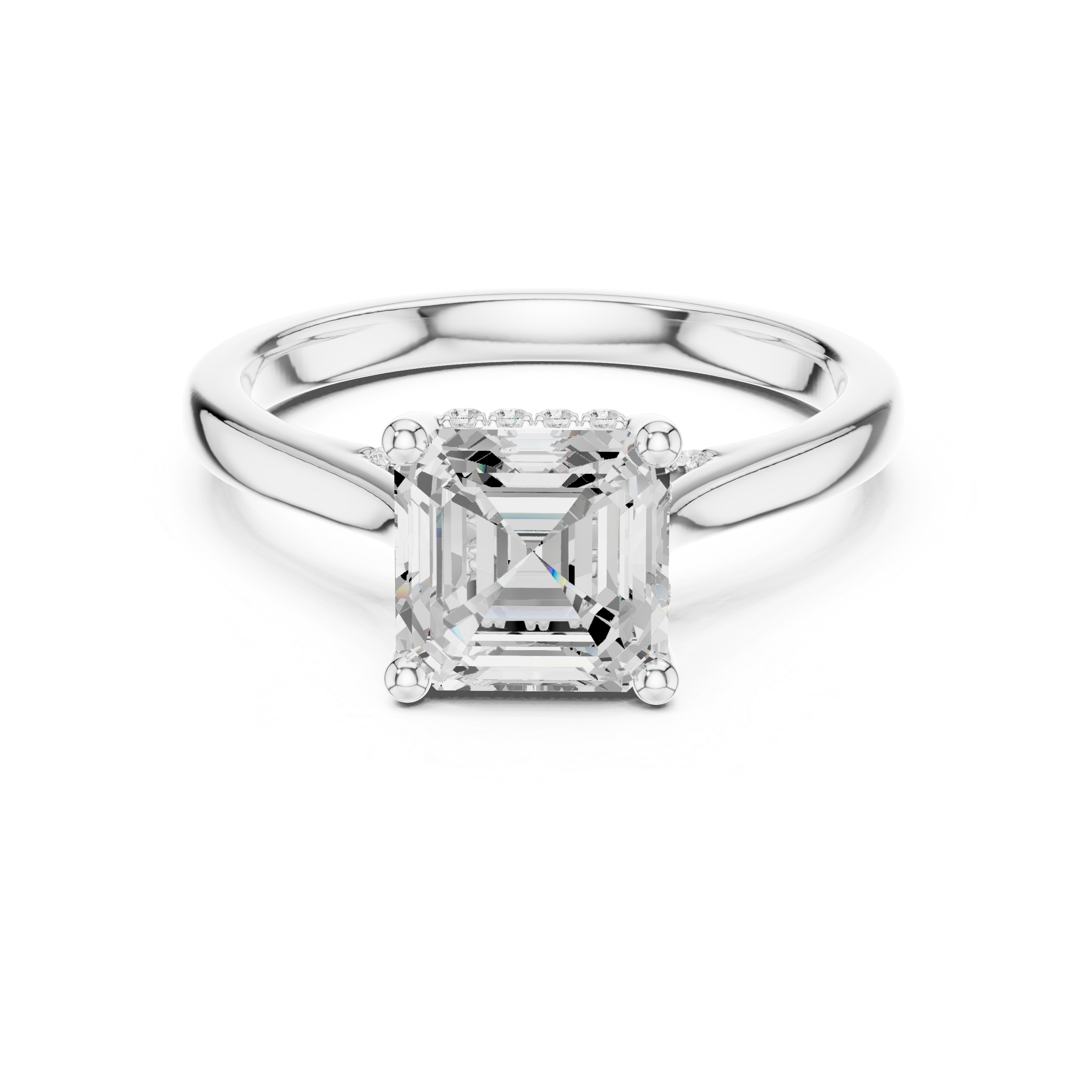 Emerald Cut Hidden Halo Diamond Engagement Ring with Micro Pavé Accent Band