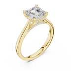 Emerald Cut Hidden Halo Diamond Engagement Ring with Micro Pavé Accent Band