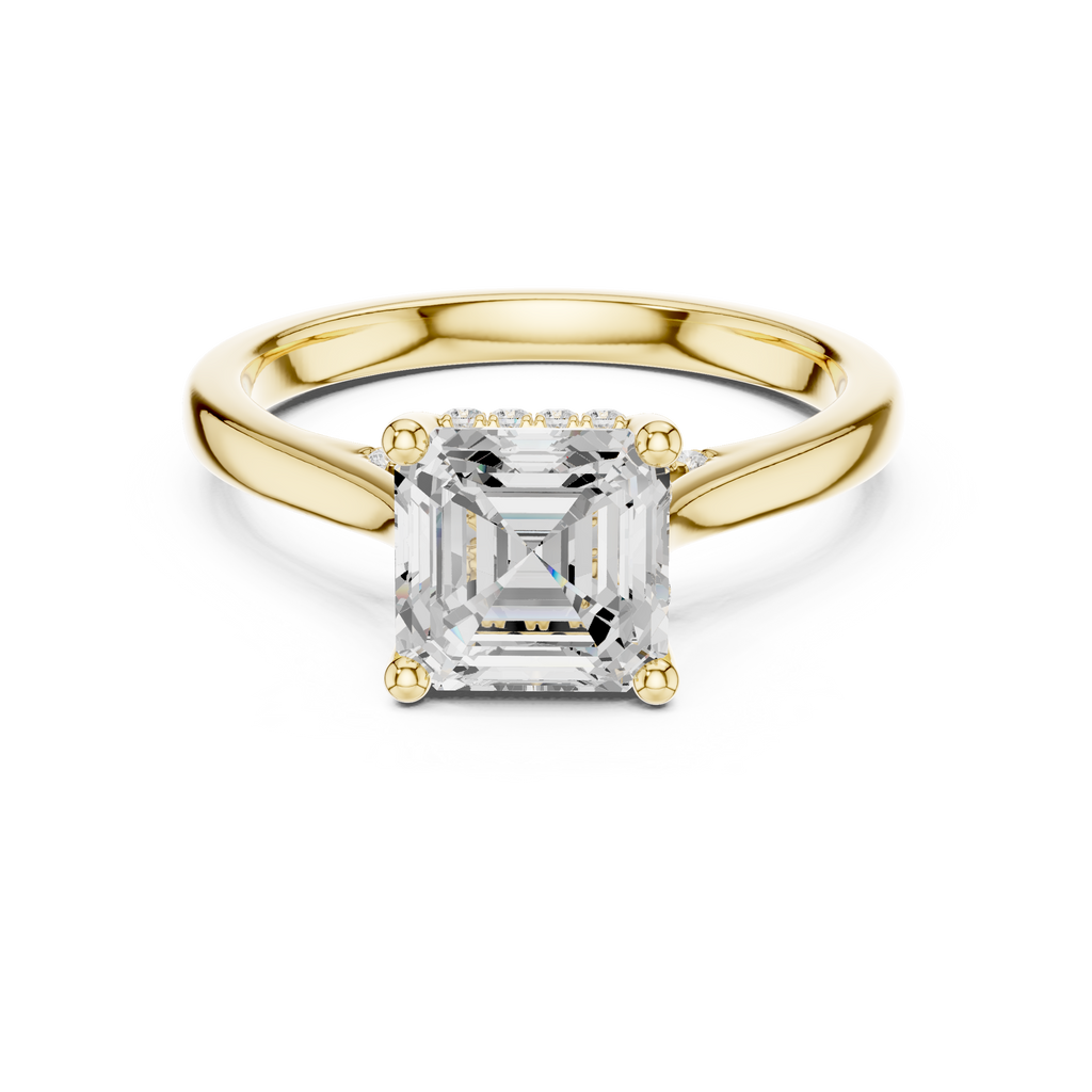 Emerald Cut Hidden Halo Diamond Engagement Ring with Micro Pavé Accent Band