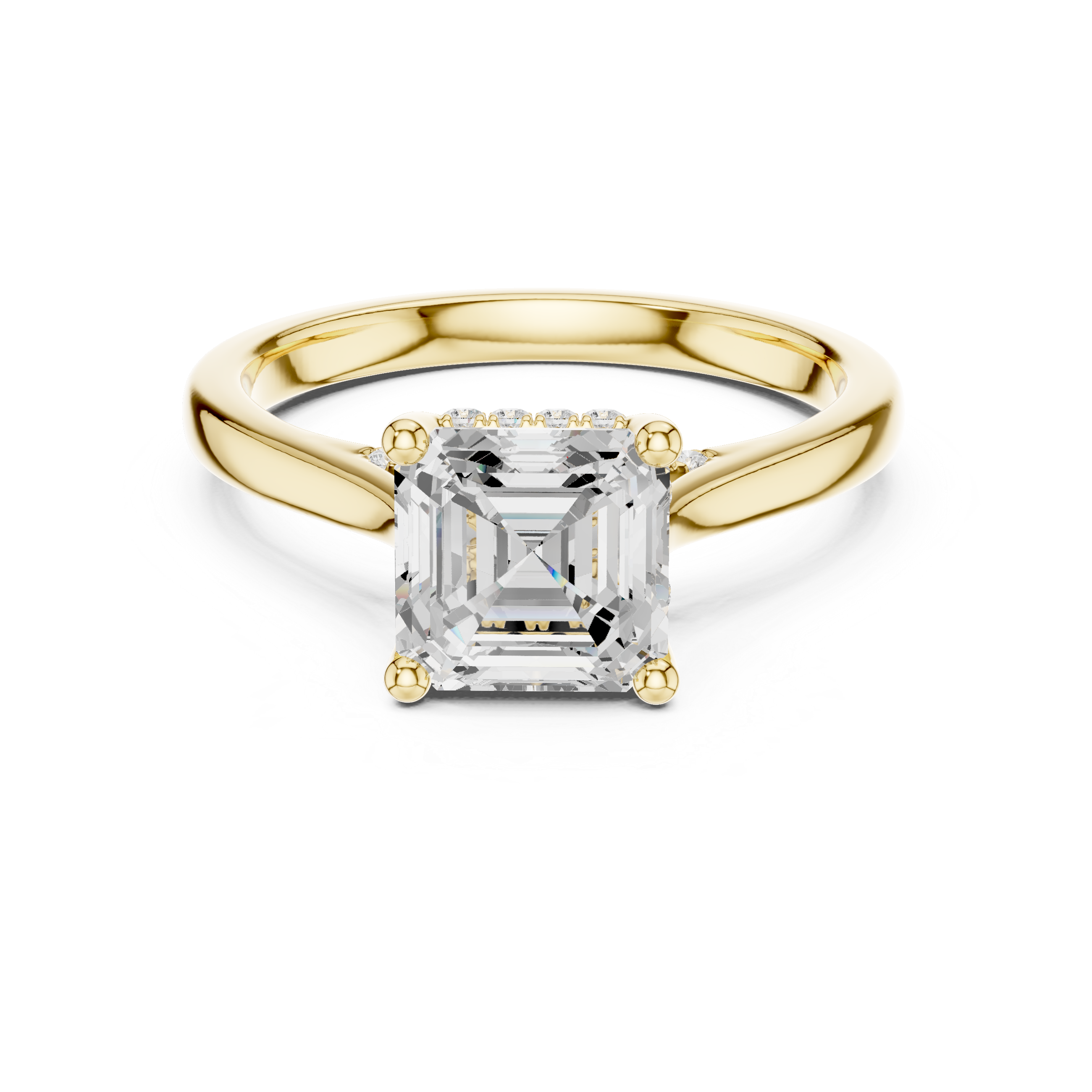 Emerald Cut Hidden Halo Diamond Engagement Ring with Micro Pavé Accent Band