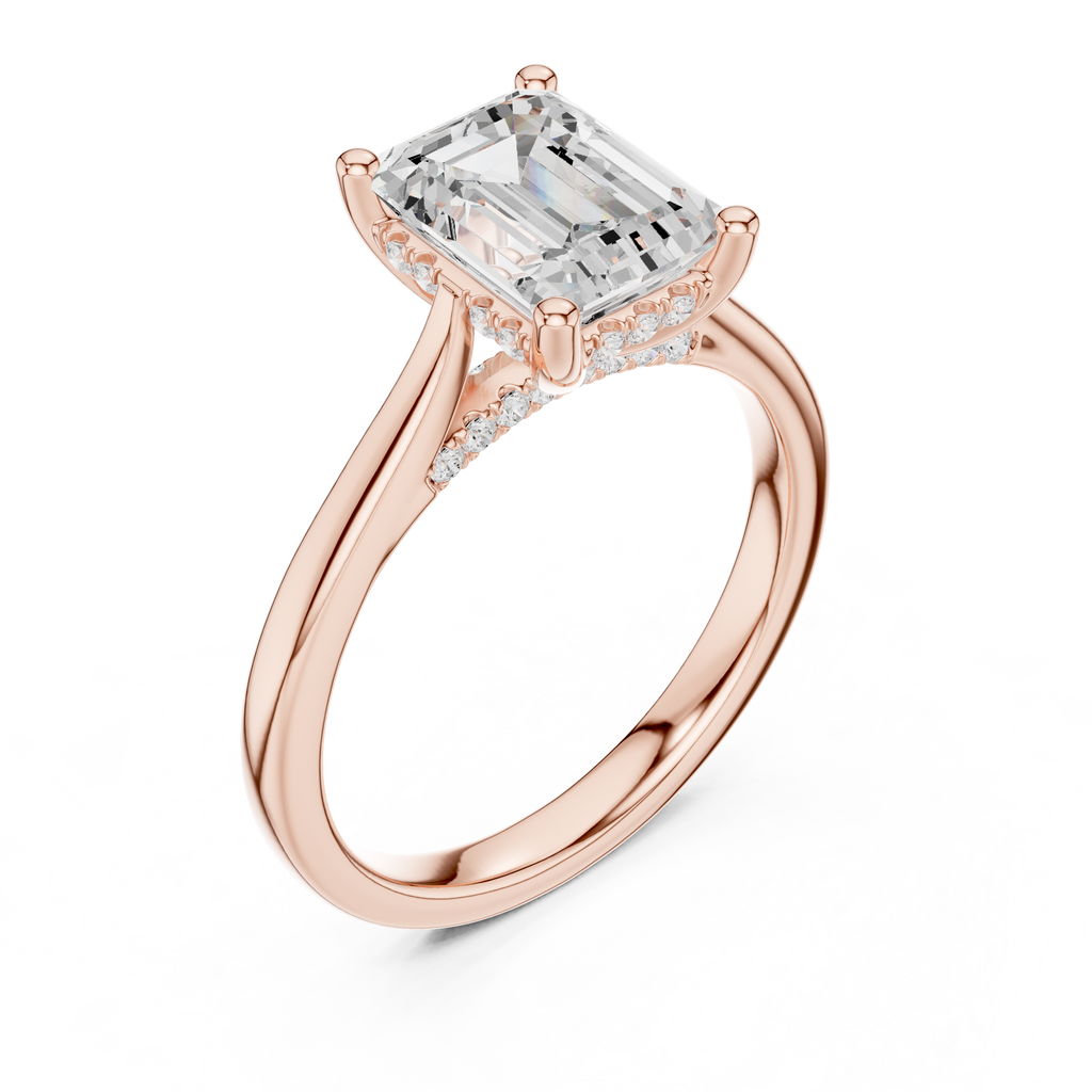 Emerald Cut Diamond Engagement Ring with Hidden Halo Accent Bridge