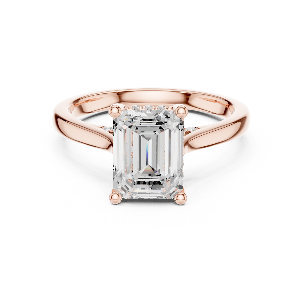 Emerald Cut Diamond Engagement Ring with Hidden Halo Accent Bridge