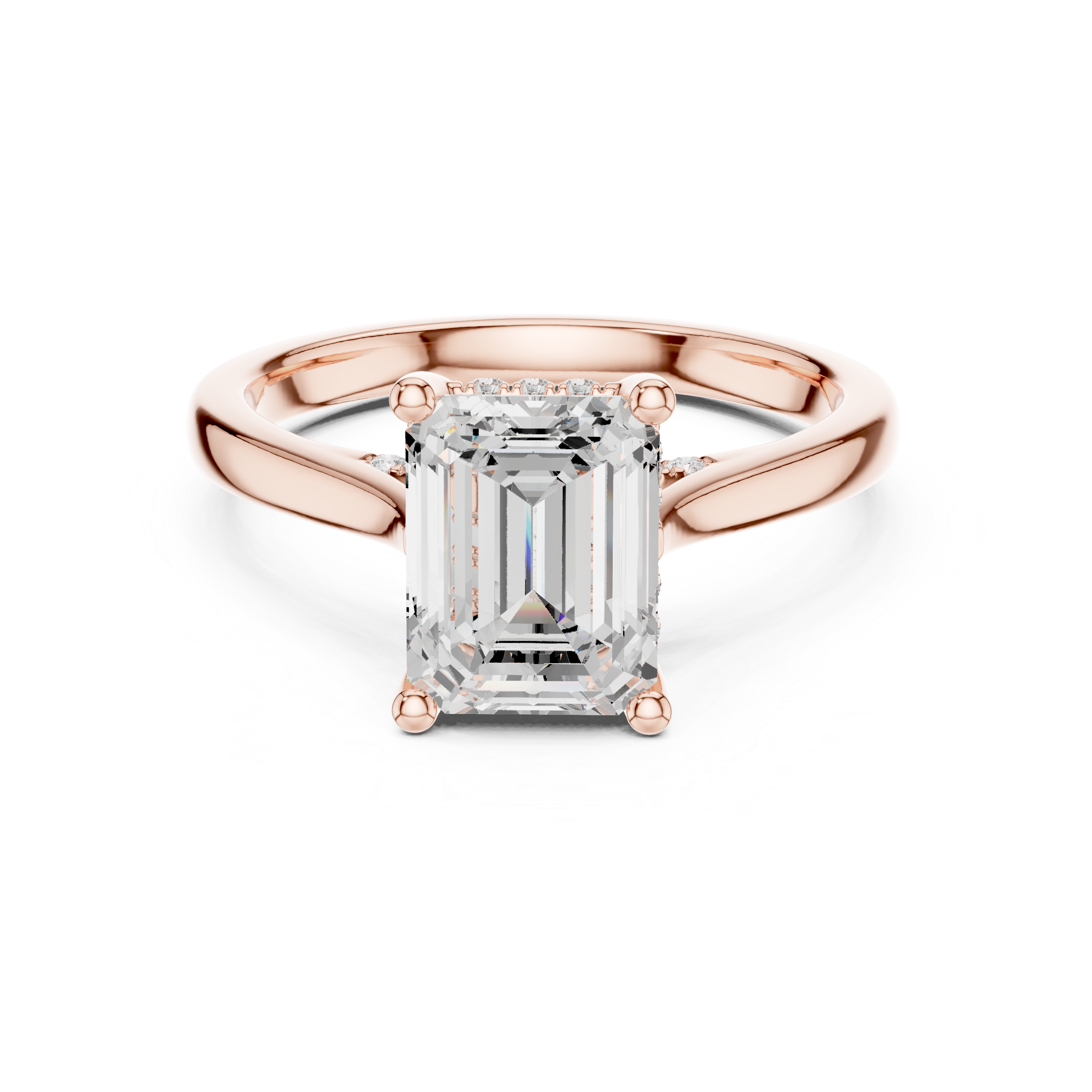 Emerald Cut Diamond Engagement Ring with Hidden Halo Accent Bridge