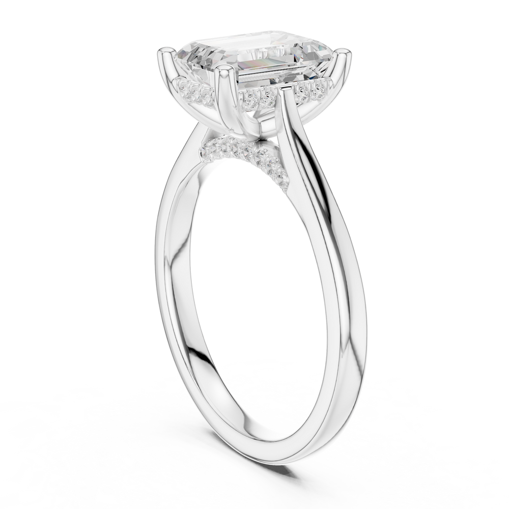 Emerald Cut Diamond Engagement Ring with Hidden Halo Accent Bridge