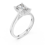 Emerald Cut Diamond Engagement Ring with Hidden Halo Accent Bridge