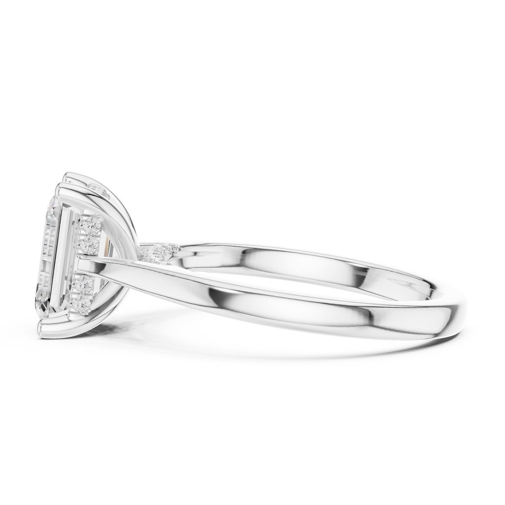 Emerald Cut Diamond Engagement Ring with Hidden Halo Accent Bridge