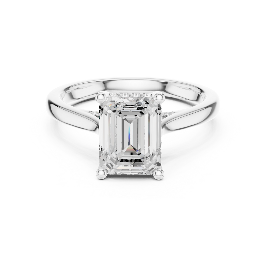 Emerald Cut Diamond Engagement Ring with Hidden Halo Accent Bridge