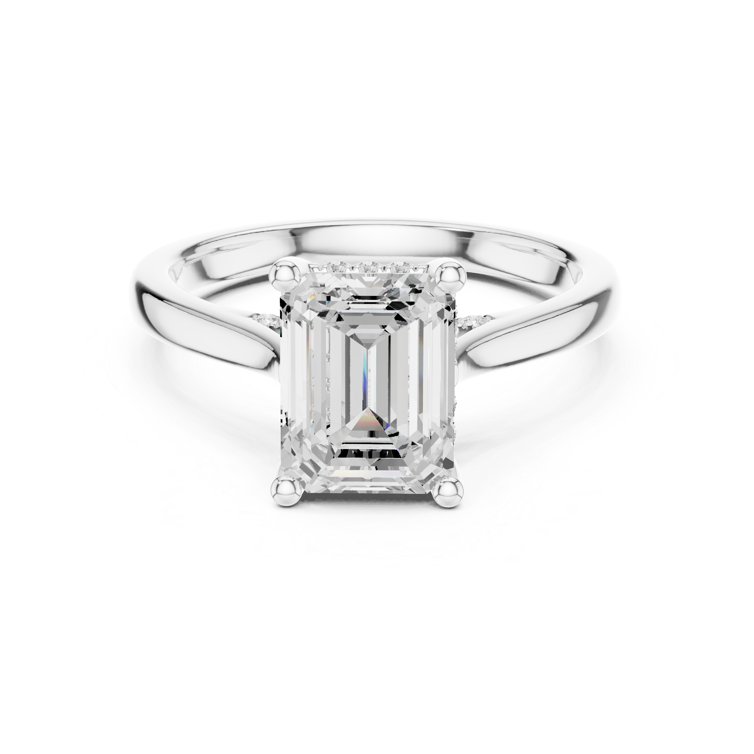 Emerald Cut Diamond Engagement Ring with Hidden Halo Accent Bridge