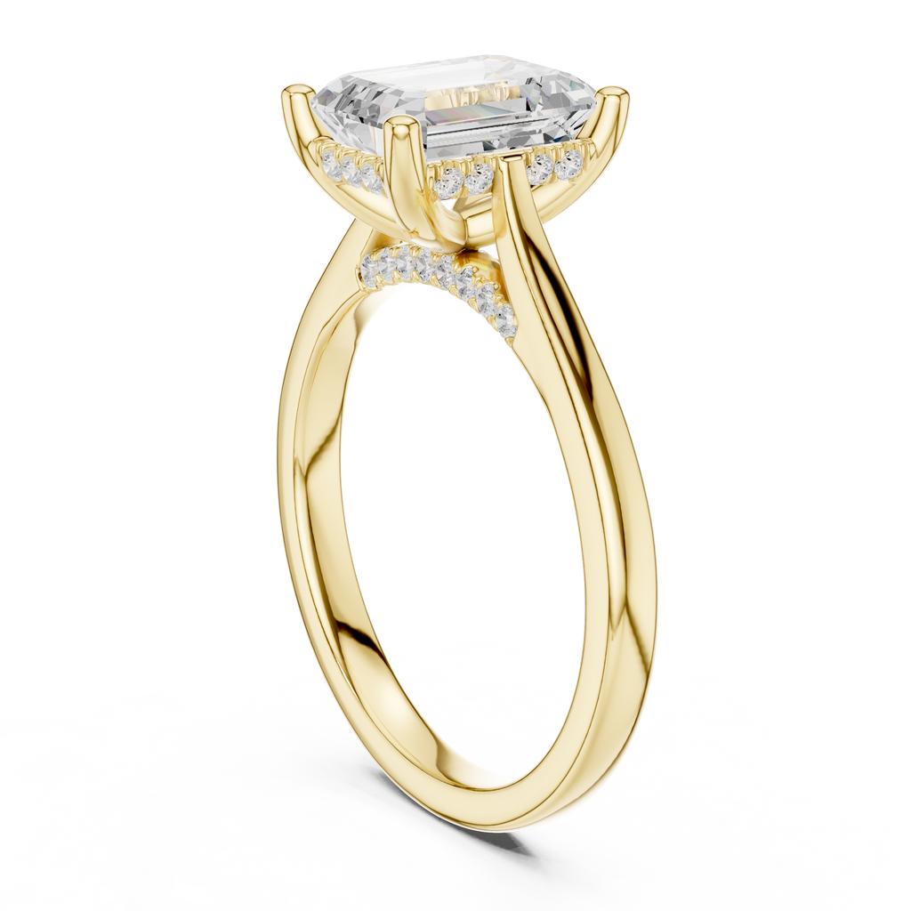 Emerald Cut Diamond Engagement Ring with Hidden Halo Accent Bridge